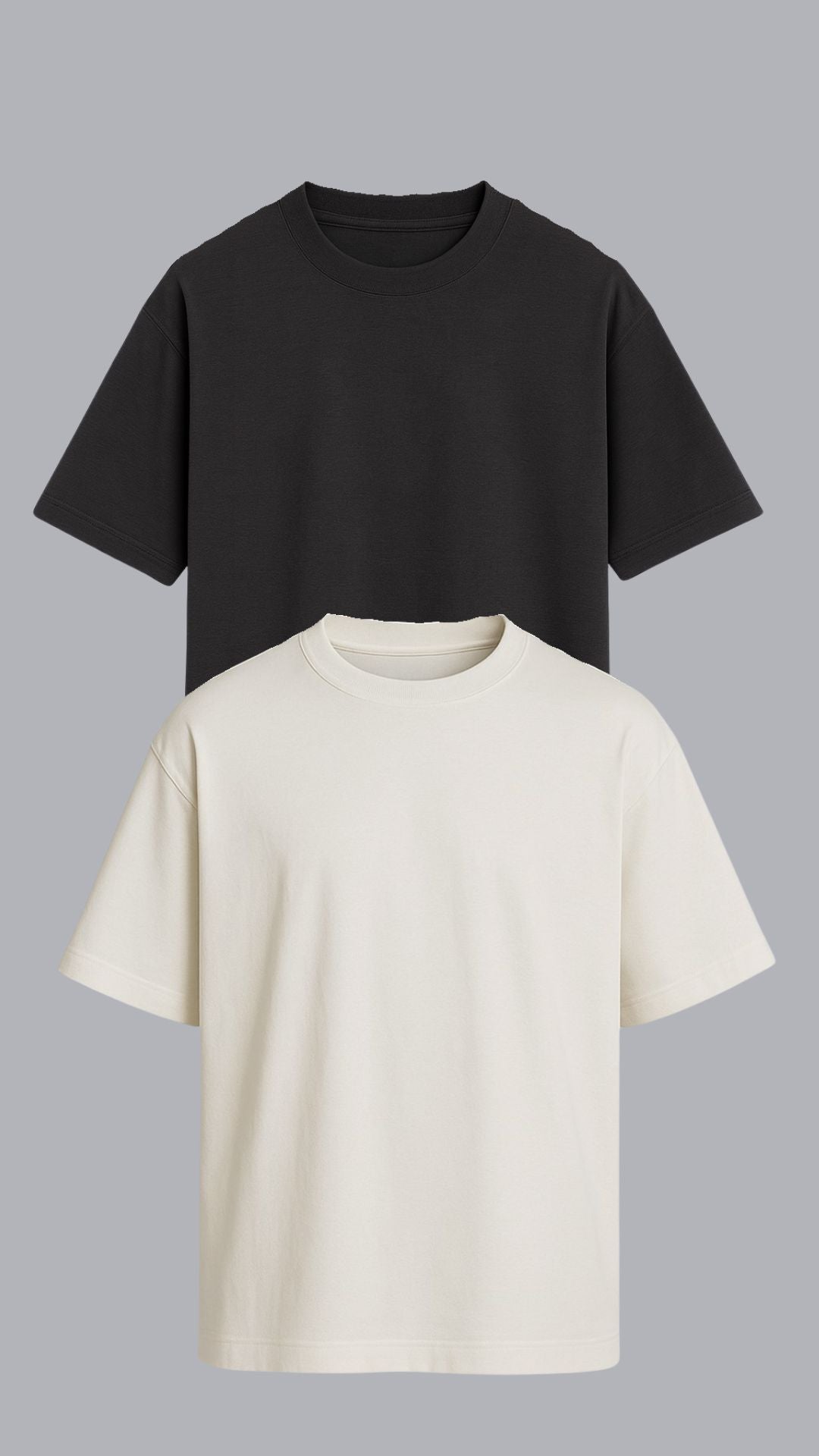 KIT 2 CAMISETAS OVERSIZED CINZA ASFALTO E OFF WHITE