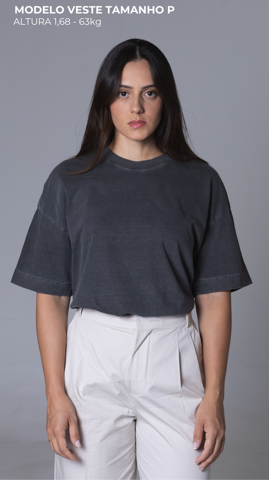 CAMISETA OVERSIZED CINZA CHUMBO ESTONADA