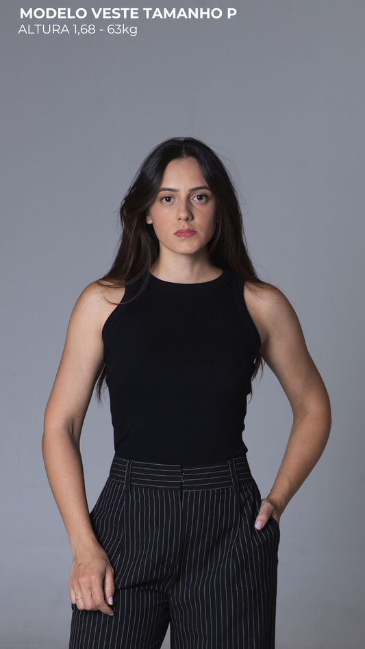 REGATA FEMININA CANELADA VISCOSE CASUAL PRETA