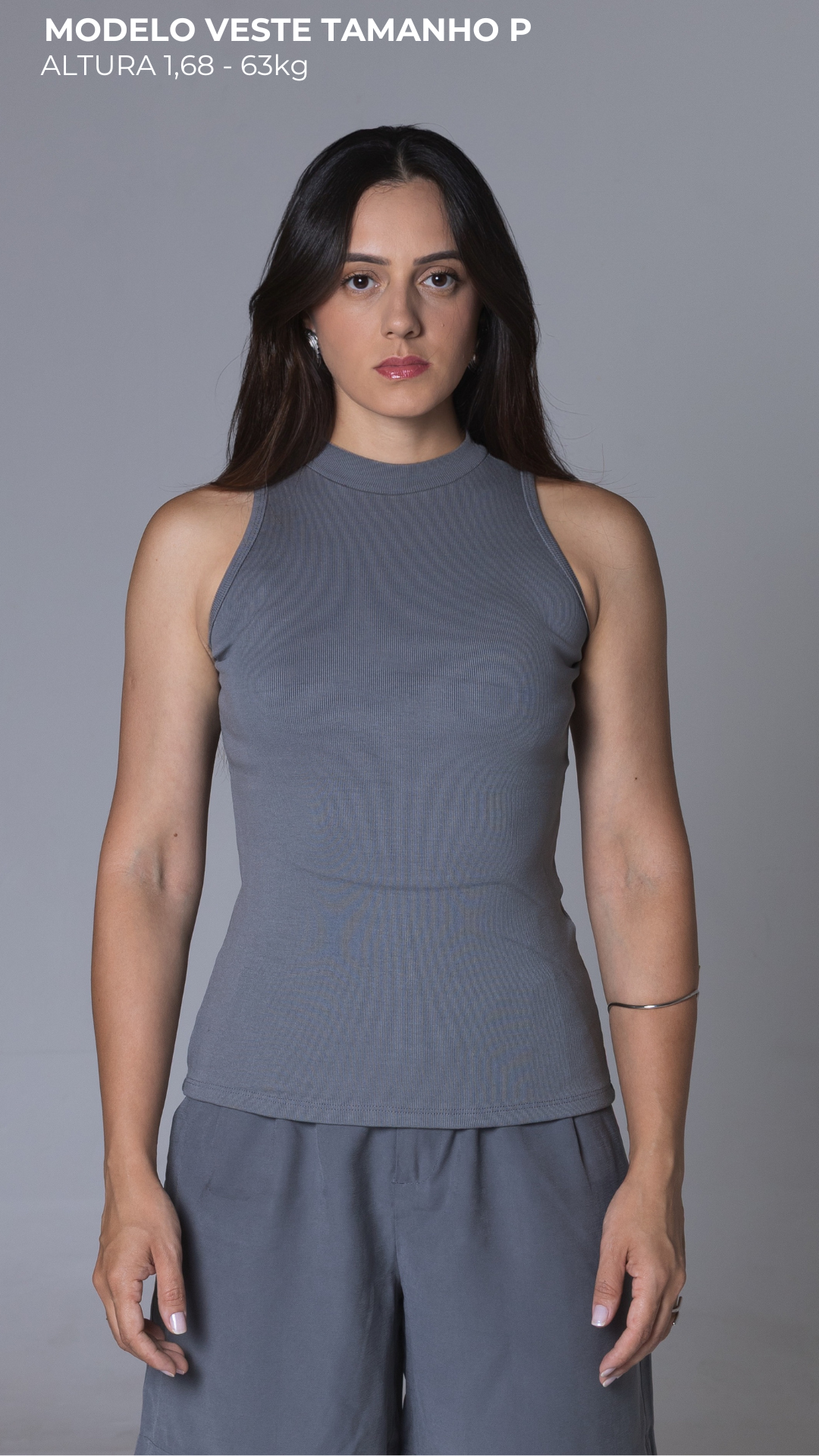 REGATA FEMININA CANELADA VISCOSE CAVA AMERICANA CINZA
