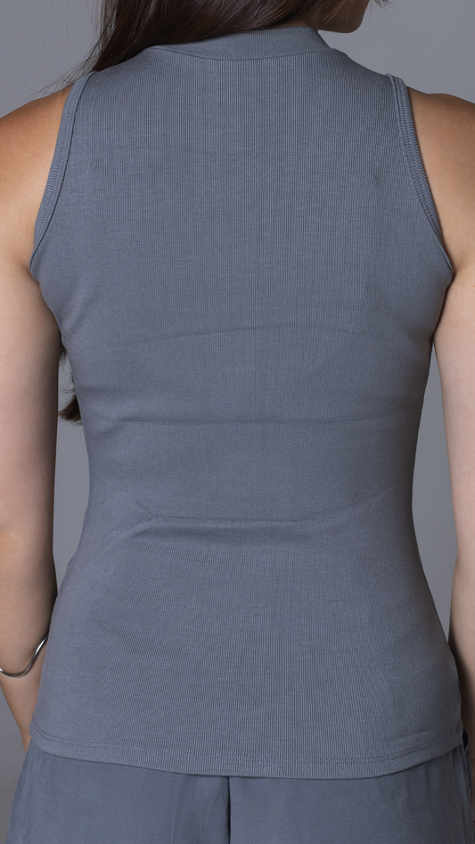 REGATA FEMININA CANELADA VISCOSE CAVA AMERICANA CINZA