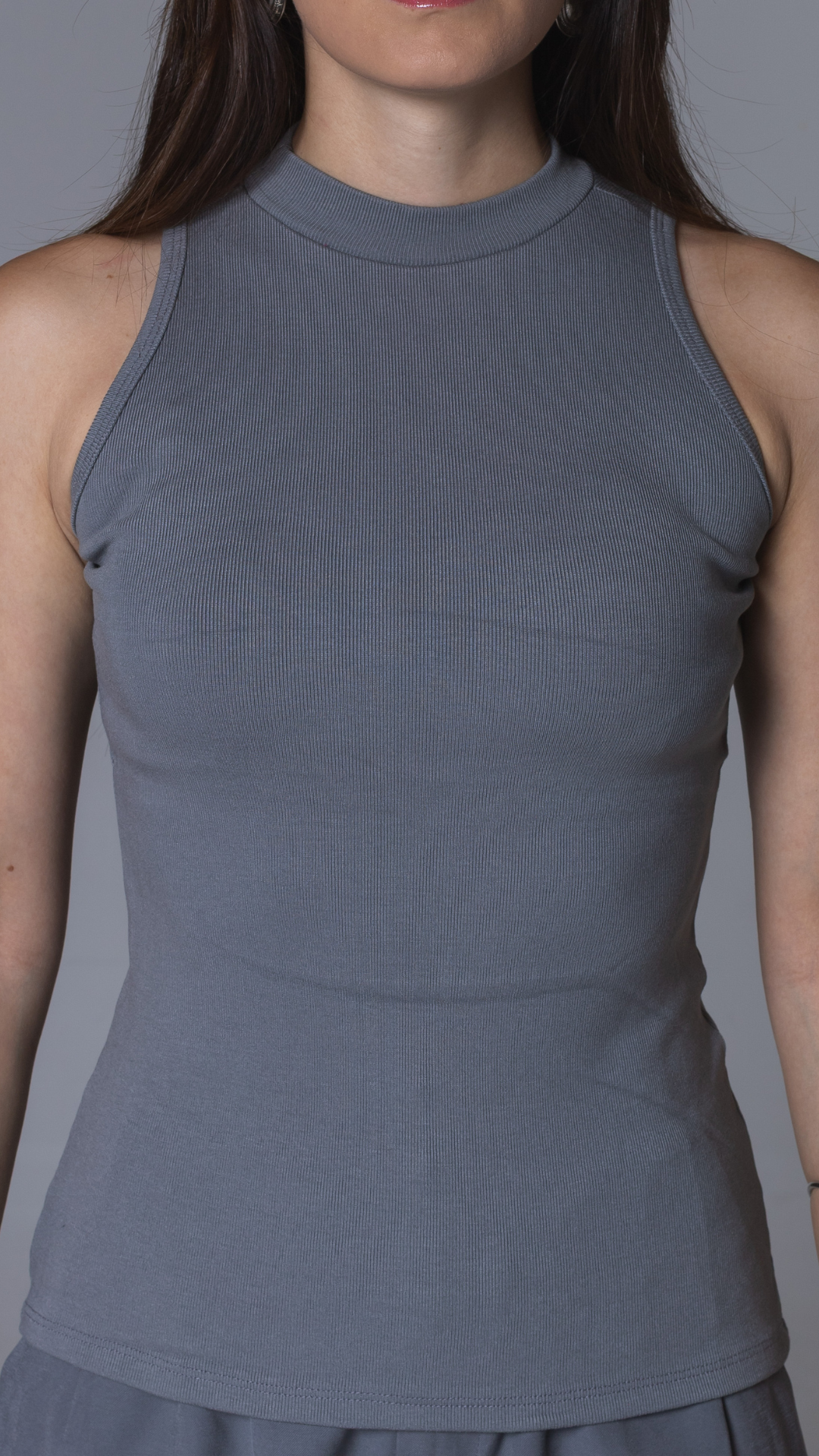 REGATA FEMININA CANELADA VISCOSE CAVA AMERICANA CINZA