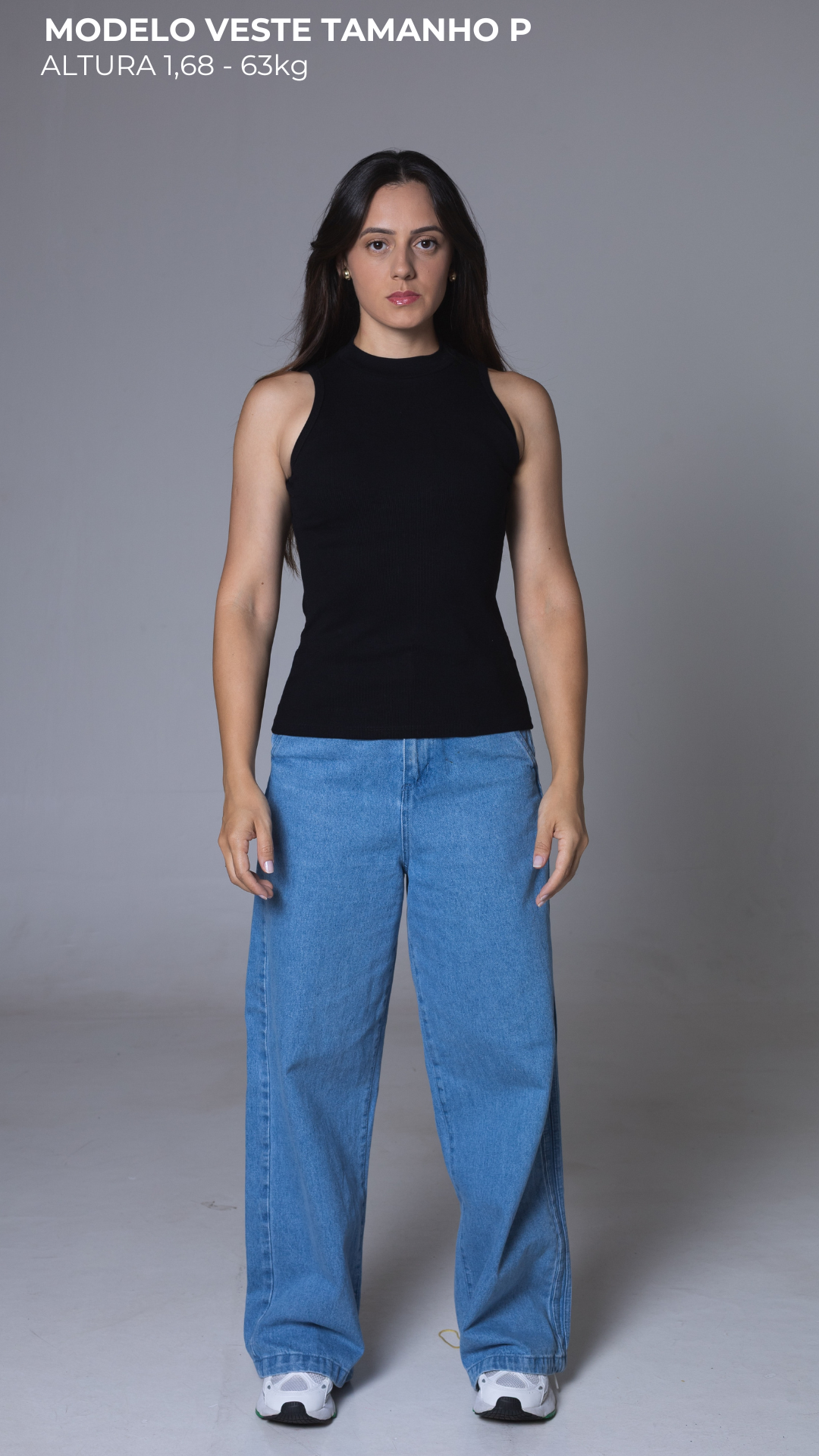 REGATA FEMININA CANELADA VISCOSE CAVA AMERICANA PRETA