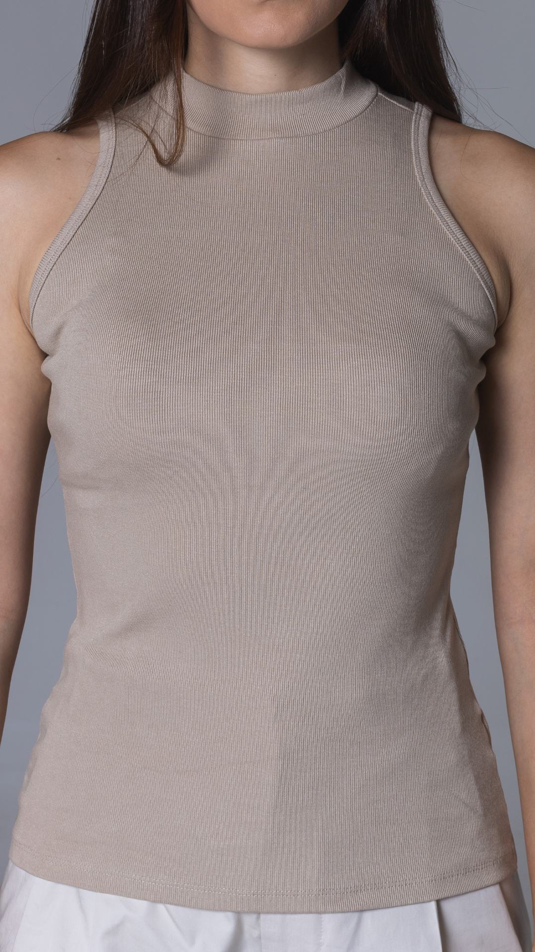 REGATA FEMININA CANELADA VISCOSE CAVA AMERICANA AREIA