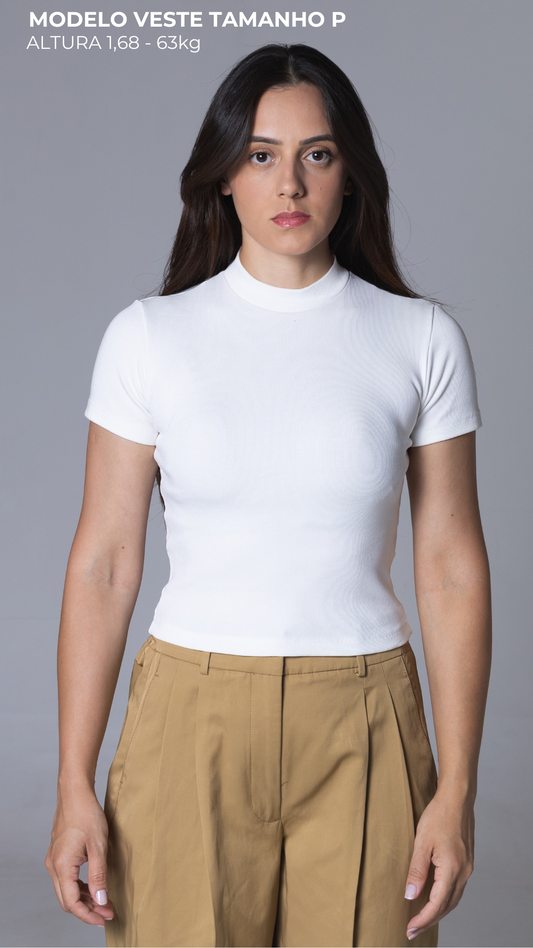 BABY LOOK MANGA CURTA CANELADA VISCOSE OFF WHITE