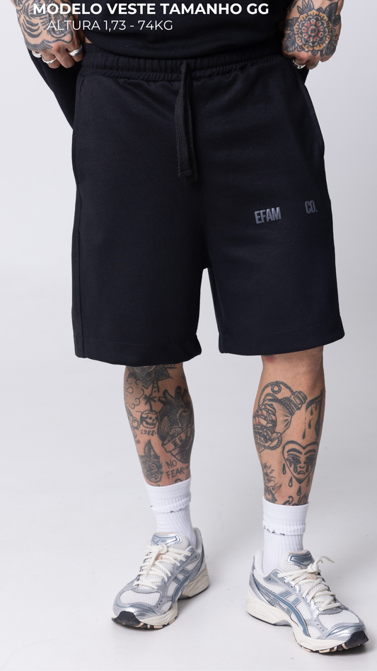 BERMUDA MOLETOM PRETA COM ELASTICO EFMA CO