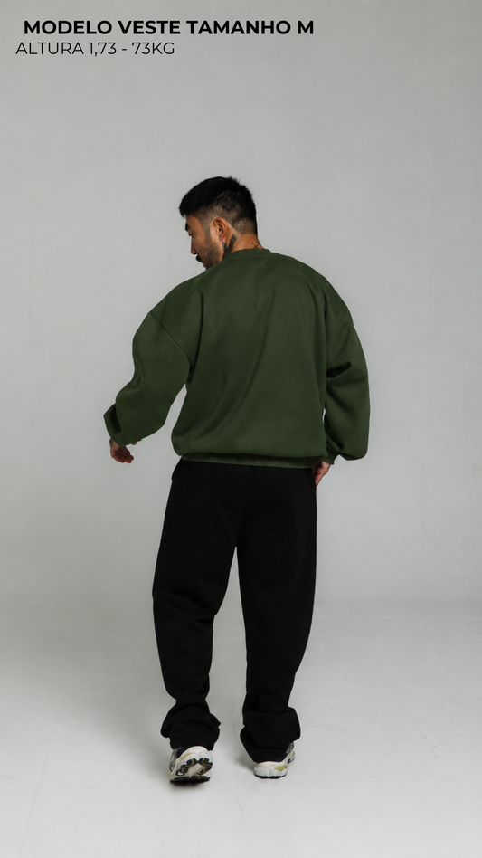 BLUSA DE MOLETOM VERDE AZEITONA SEM TOUCA