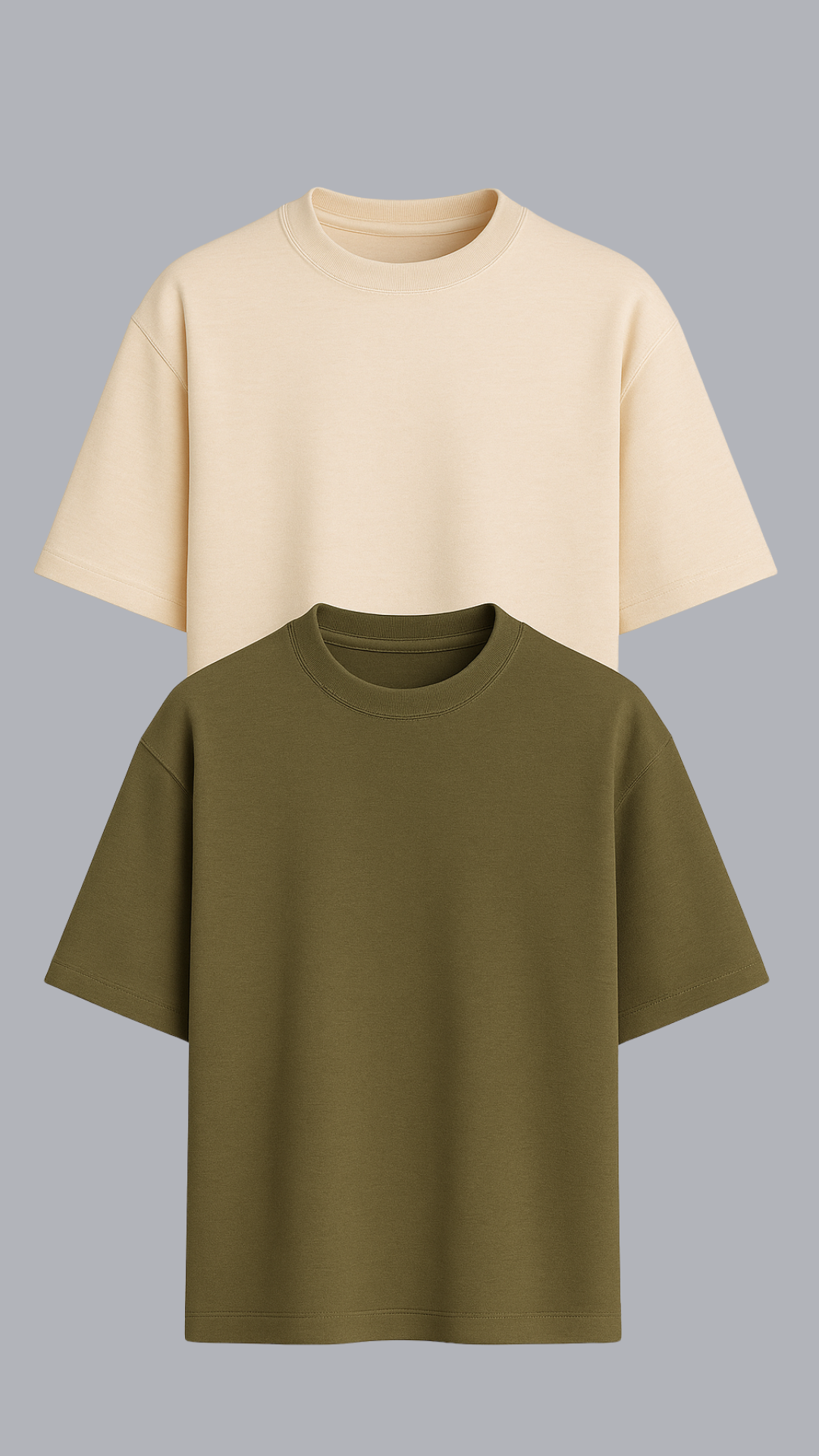 KIT 2 CAMISETAS OVERSIZED VERDE AZEITONA E VANILLA