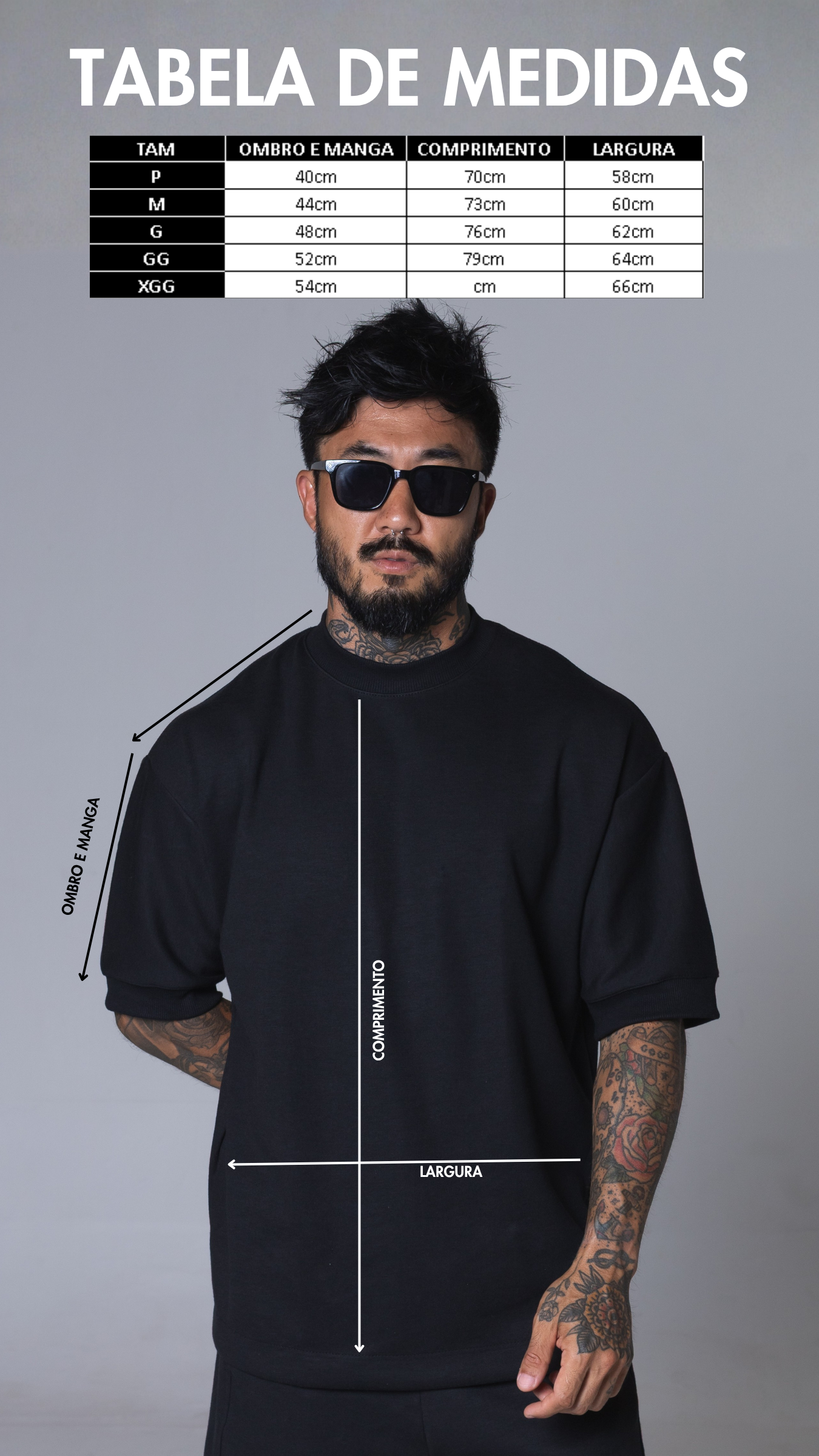 CAMISETA REGULAR FIT MOLETOM MANGA CURTA PRETA