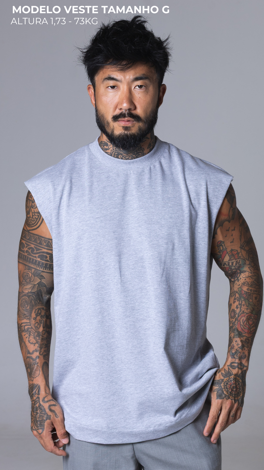 REGATA MASCULINA MACHÃO CINZA MESCLA