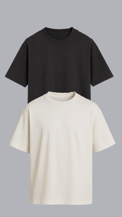 KIT 2 CAMISETAS OVERSIZED CINZA ASFALTO E OFF WHITE
