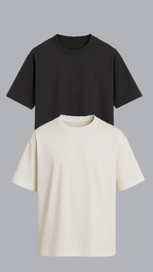 KIT 2 CAMISETAS OVERSIZED CINZA ASFALTO E OFF WHITE