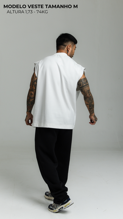 CONJUNTO CALÇA PRETA E REGATA MACHÃO OFF WHITE