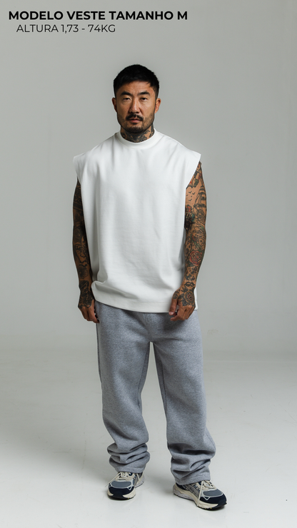 CONJUNTO CALÇA CINZA MESCLA E REGATA MACHÃO OFF WHITE