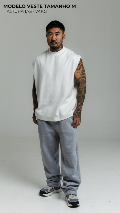 CONJUNTO CALÇA CINZA MESCLA E REGATA MACHÃO OFF WHITE