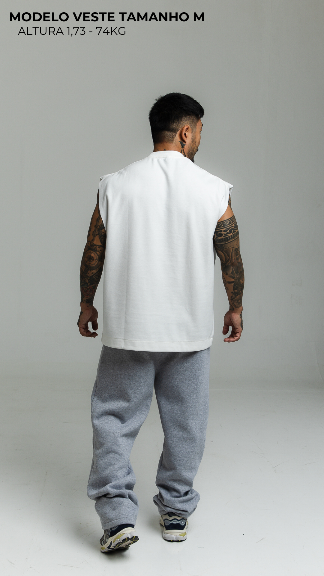 CONJUNTO CALÇA CINZA MESCLA E REGATA MACHÃO OFF WHITE