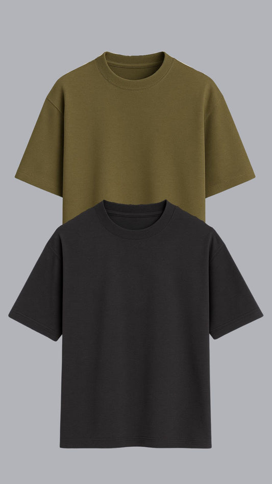 KIT 2 CAMISETAS OVERSIZED VERDE E CINZA ASFALTO