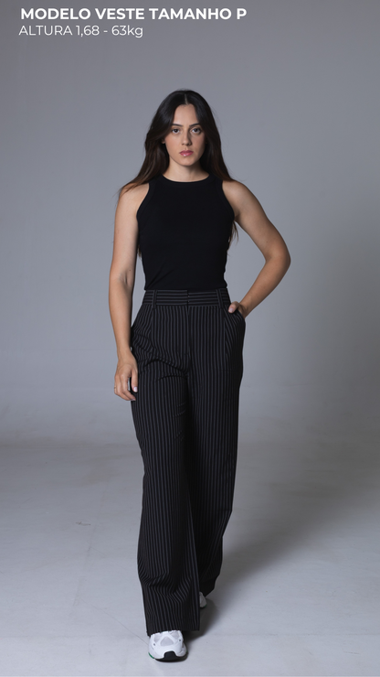 REGATA FEMININA CANELADA VISCOSE CASUAL PRETA