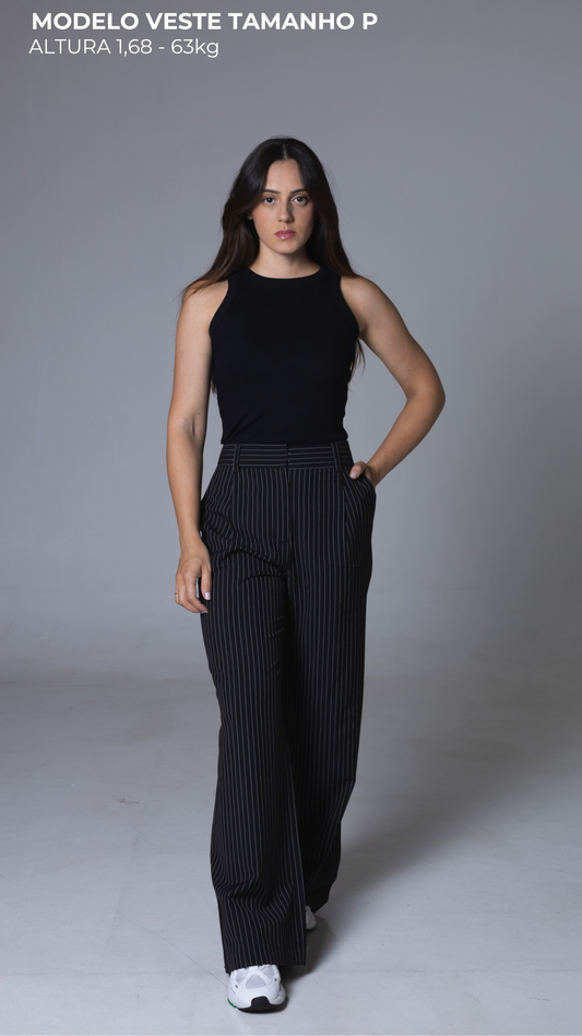 REGATA FEMININA CANELADA VISCOSE CASUAL PRETA