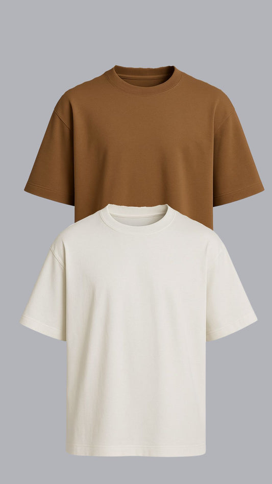 KIT 2 CAMISETAS OVERSIZED OFF WHITE E CARAMEL