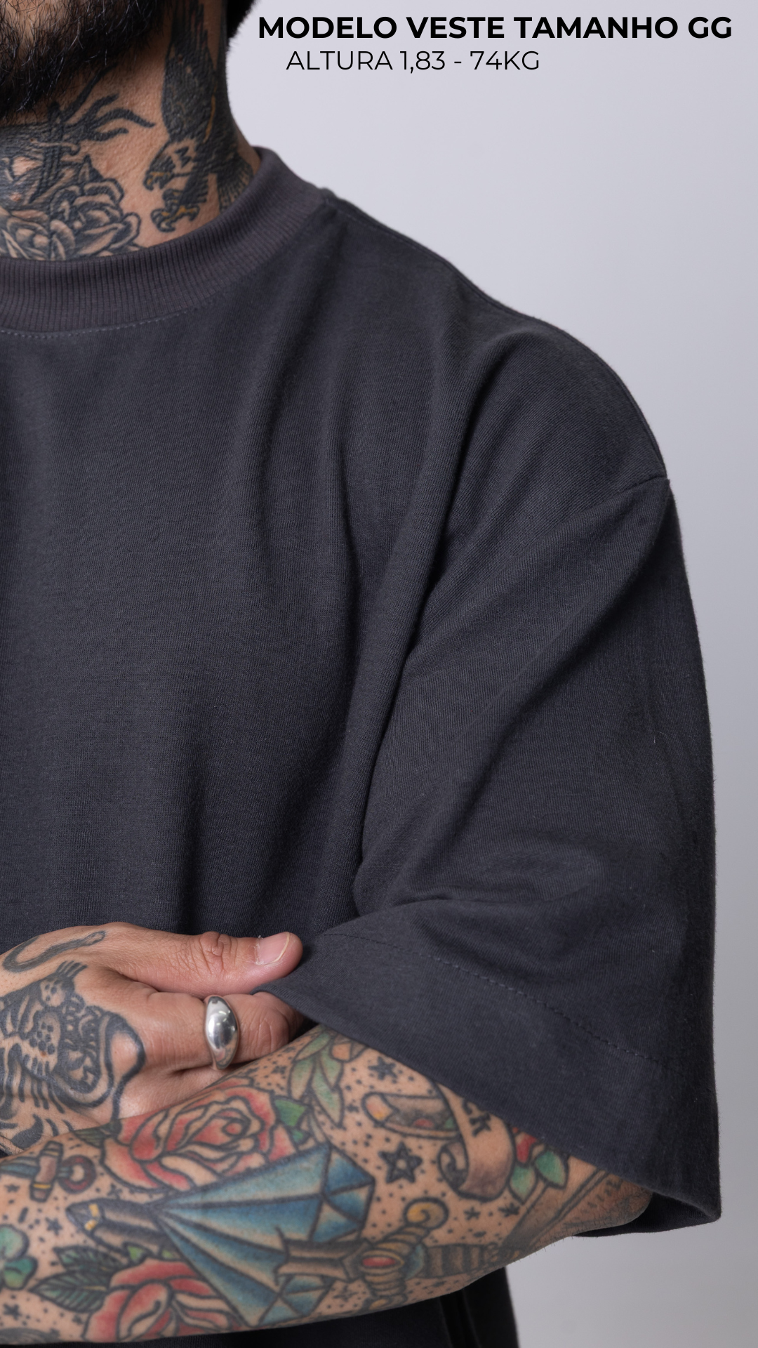 CAMISETA BOXY OVERSIZED CINZA ASFALTO