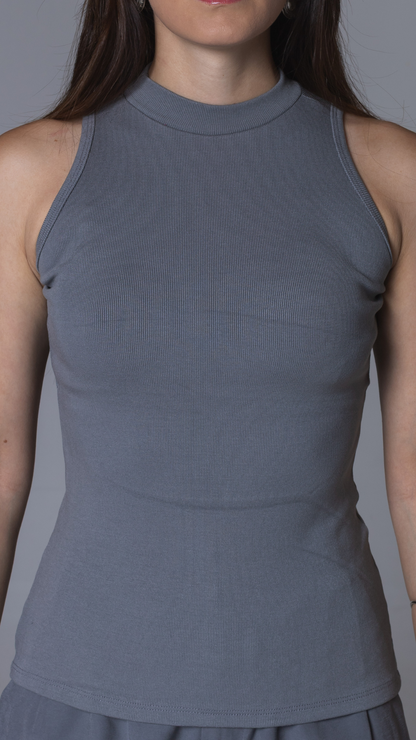 REGATA FEMININA CANELADA VISCOSE CAVA AMERICANA CINZA