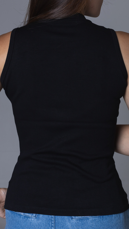 REGATA FEMININA CANELADA VISCOSE CAVA AMERICANA PRETA