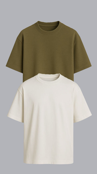 KIT 2 CAMISETAS OVERSIZED OFF WHITE E VERDE AZEITONA