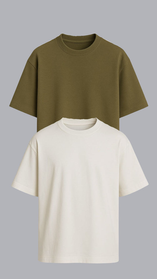 KIT 2 CAMISETAS OVERSIZED OFF WHITE E VERDE AZEITONA