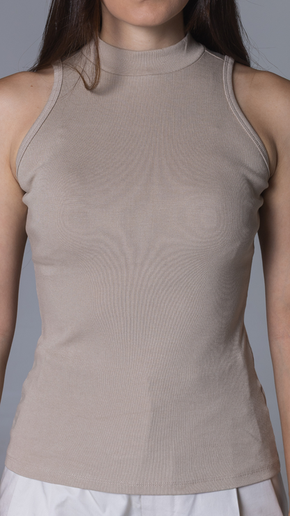 REGATA FEMININA CANELADA VISCOSE CAVA AMERICANA AREIA