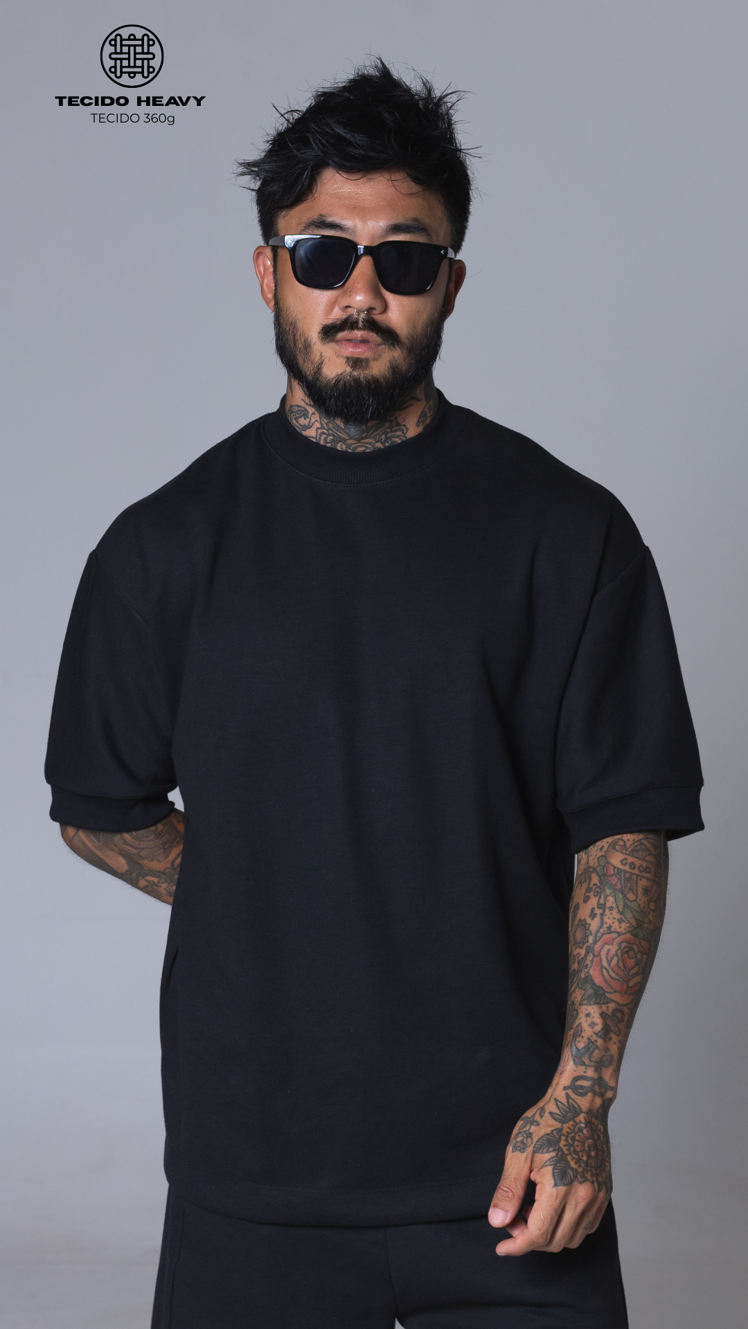 CAMISETA REGULAR FIT HEAVY PRETA