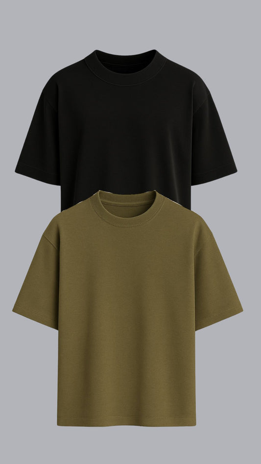 KIT 2 CAMISETAS OVERSIZED PRETA E VERDE AZEITONA