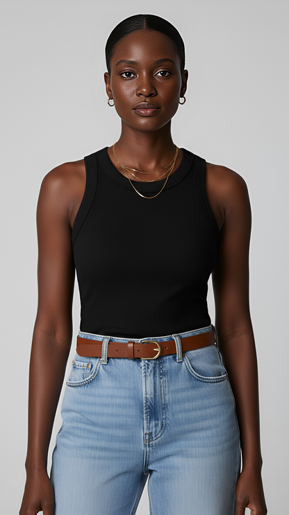 REGATA FEMININA CANELADA VISCOSE CASUAL PRETA