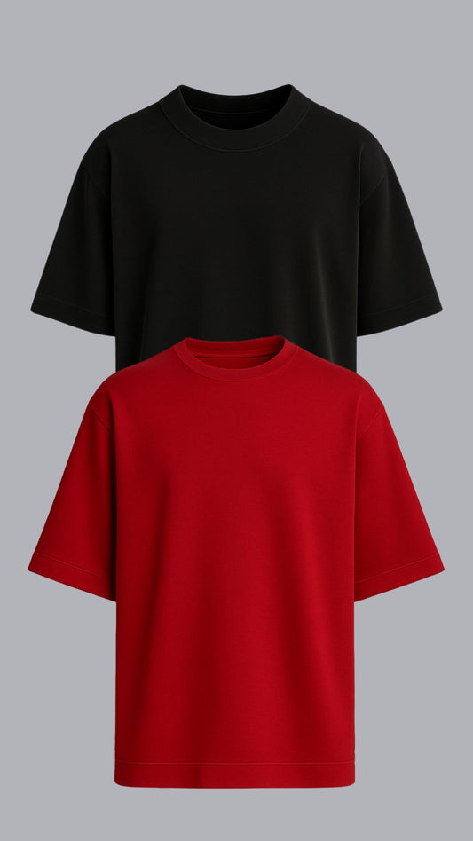 KIT 2 CAMISETAS OVERSIZED PRETA E VERMELHA