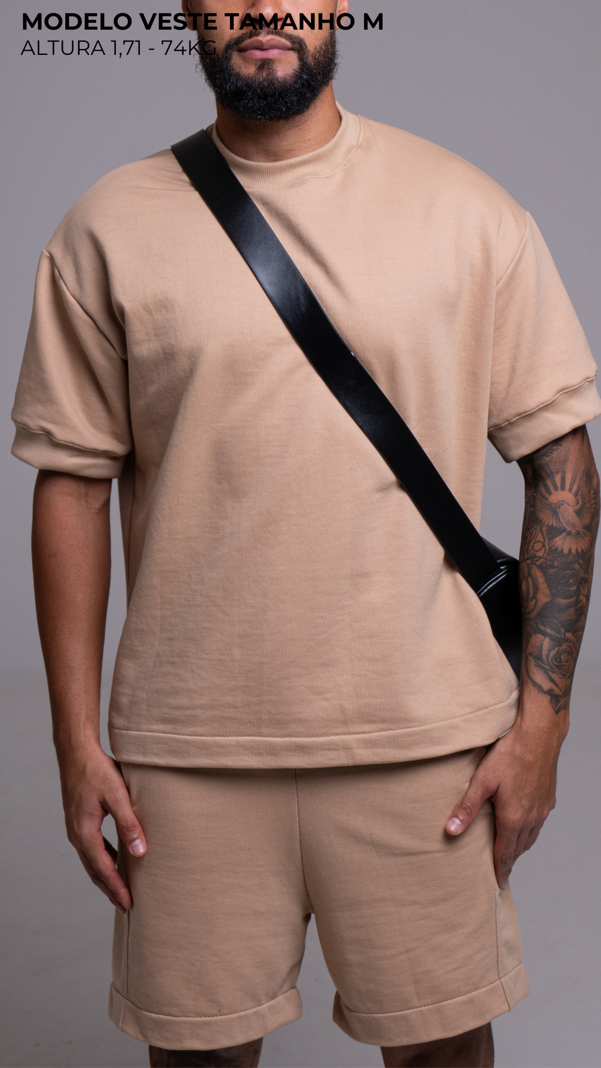 BERMUDA MOLETOM REGULAR LISA COM ELASTICO COR MOCHA