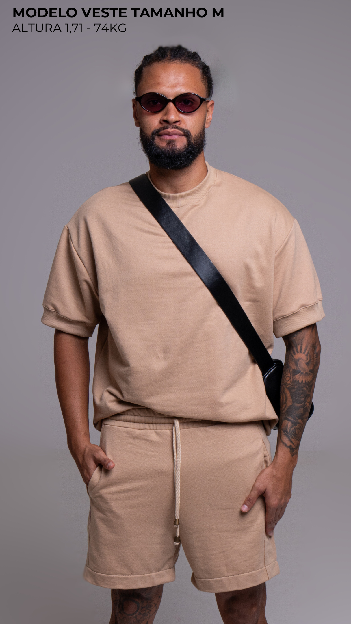 BERMUDA MOLETOM REGULAR LISA COM ELASTICO COR MOCHA