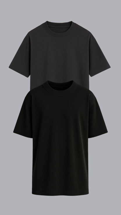 KIT 2 CAMISETAS OVERSIZED PRETA E CINZA ASFALTO