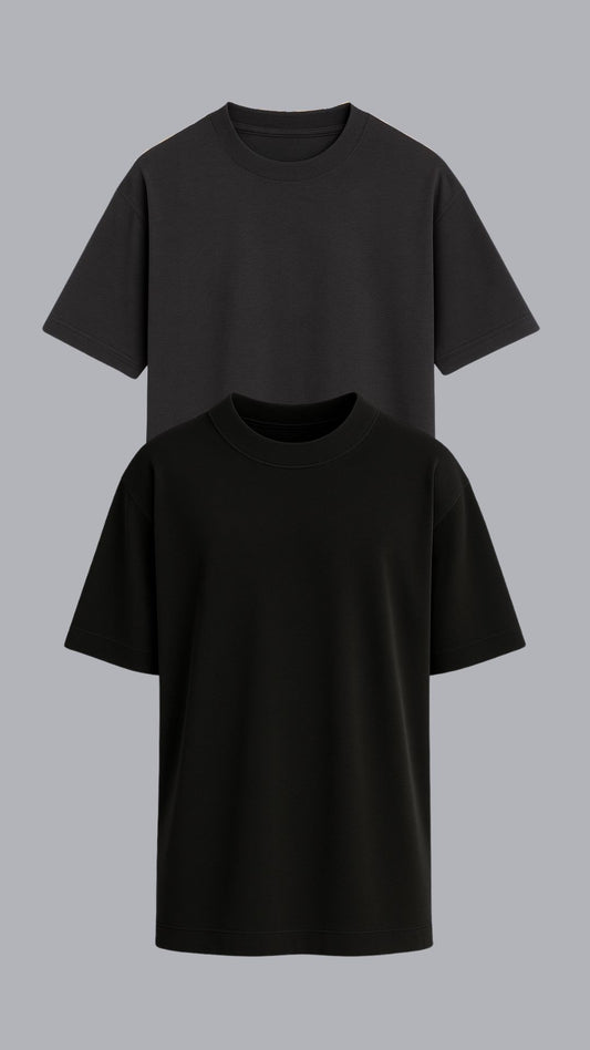 KIT 2 CAMISETAS OVERSIZED PRETA E CINZA ASFALTO