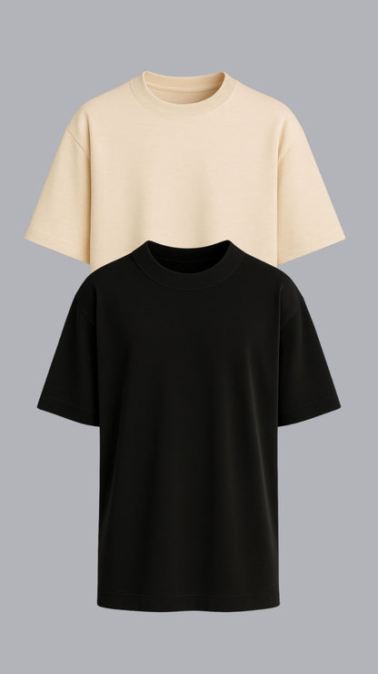 KIT 2 CAMISETAS OVERSIZED PRETA E VANILLA