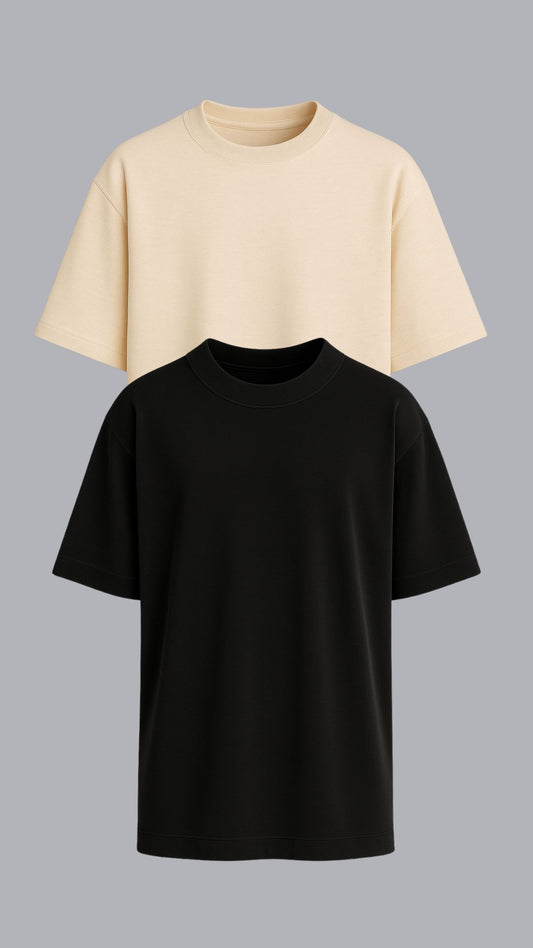 KIT 2 CAMISETAS OVERSIZED PRETA E VANILLA