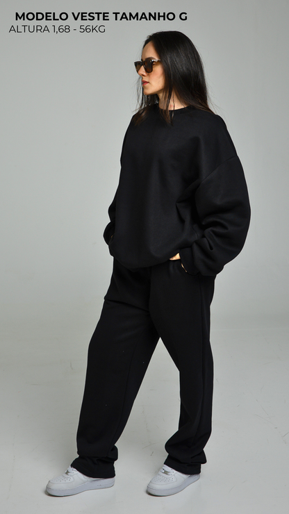 BLUSA DE MOLETOM FEMININA PRETA SEM TOUCA