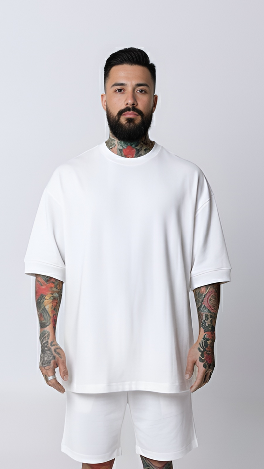 CAMISETA REGULAR FIT MOLETOM MANGA CURTA OFF WHITE