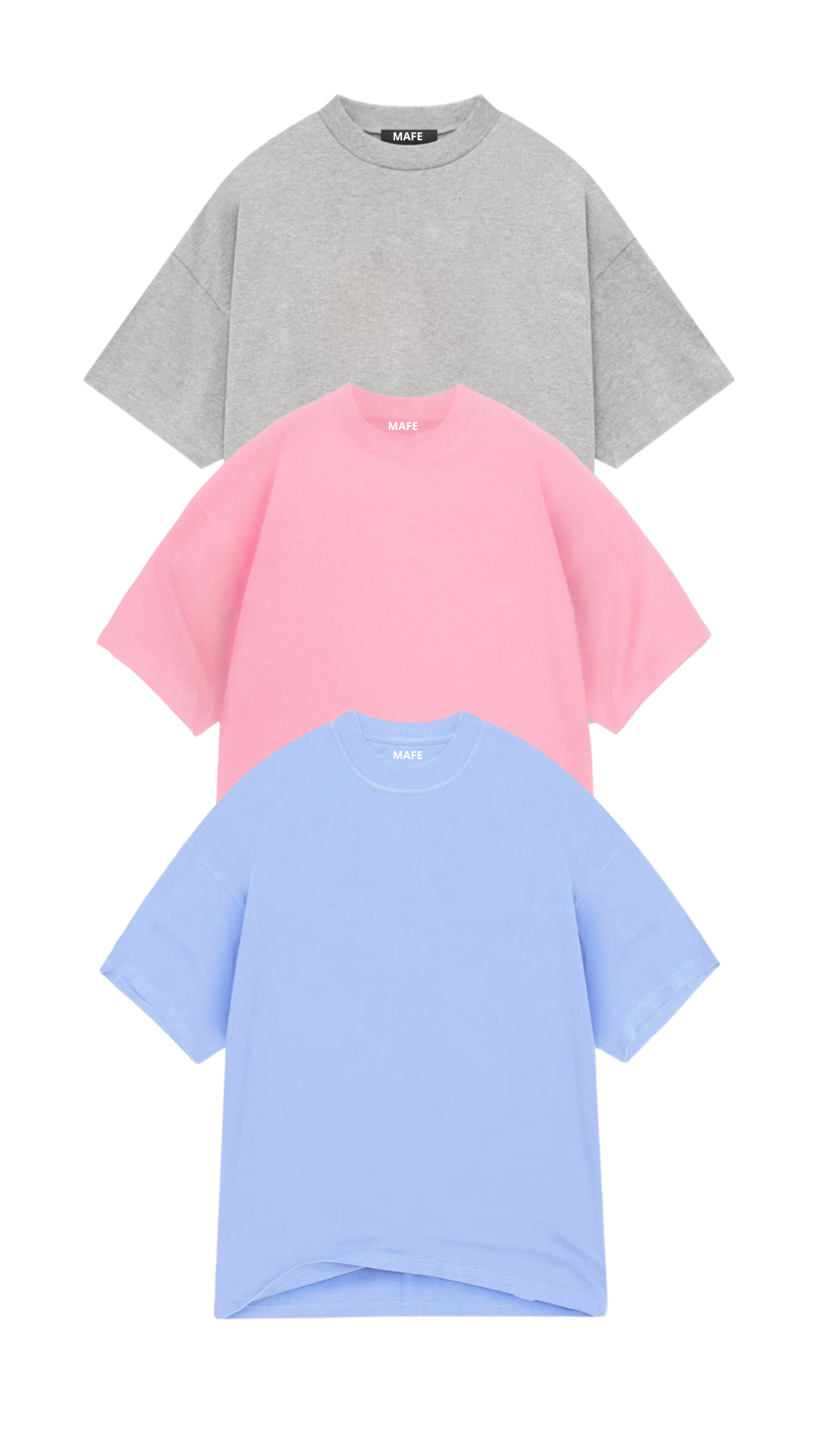 KIT 3 CAMISETAS OVERSIZED MASCULINAS CINZA ELEFANTE, ROSA E AZUL CLARO