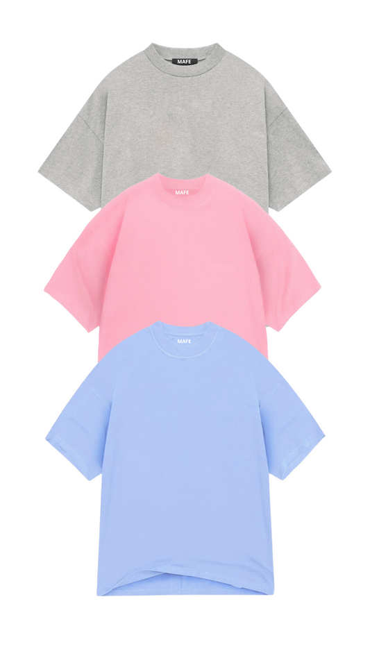 KIT 3 CAMISETAS OVERSIZED MASCULINAS CINZA ELEFANTE, ROSA E AZUL CLARO