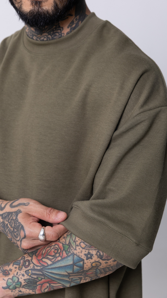 CAMISETA REGULAR FIT MOLETOM MANGA CURTA VERDE