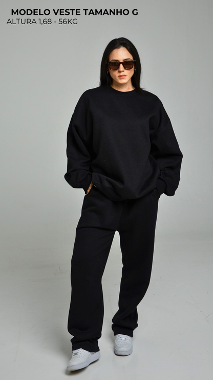BLUSA DE MOLETOM FEMININA PRETA SEM TOUCA