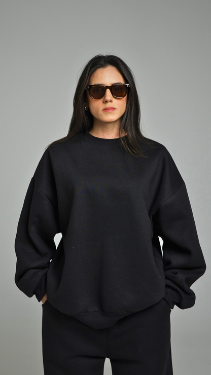 BLUSA DE MOLETOM FEMININA PRETA SEM TOUCA