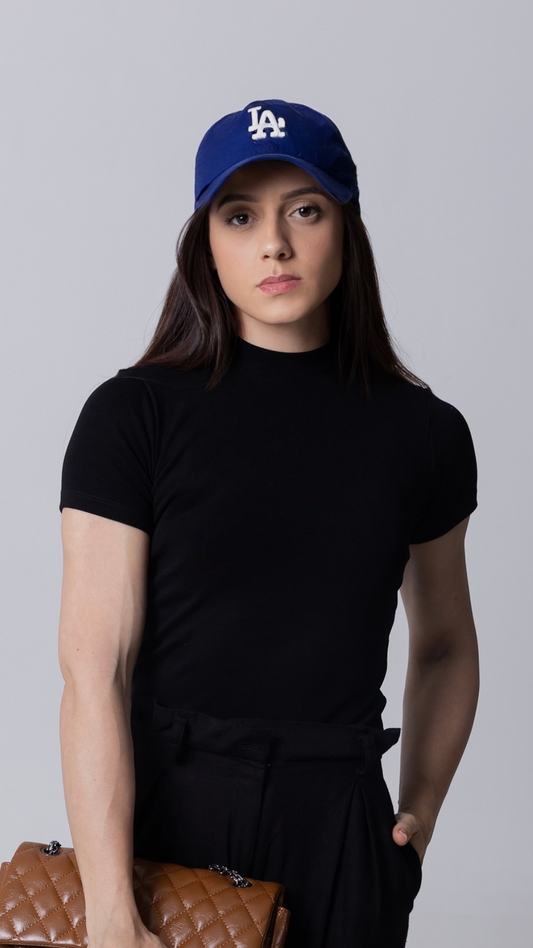 BABY LOOK MANGA CURTA CANELADA VISCOSE PRETA