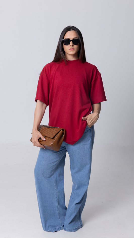 CAMISETA OVERSIZED MOLETOM VERMELHA