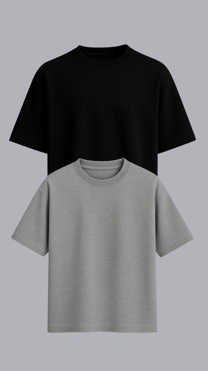 KIT 2 CAMISETAS OVERSIZED PRETA E CINZA MESCLA